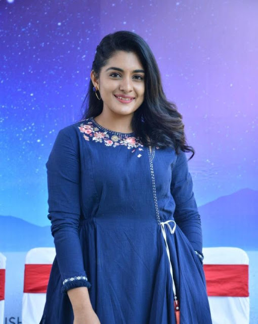 Nivetha Thomas Stills In Blue Dress At Tamil Movie Opening 11